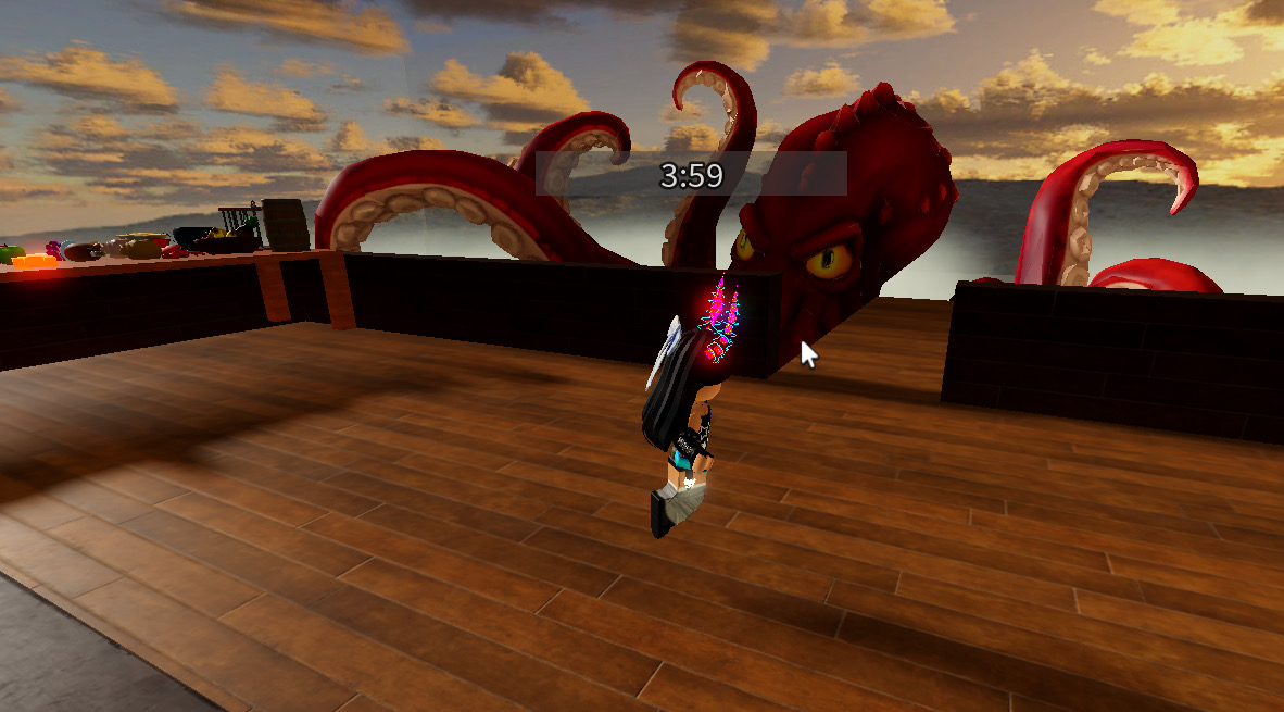 The Kraken looming over the pirate ship in Murder Mutiny